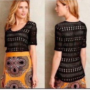 NWT Anthropologie Wolven  Black Short Sleeve Crochet Top
